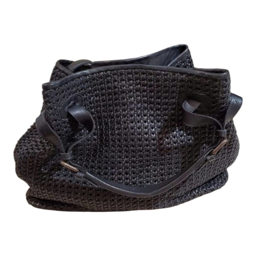 PLATANIA Italian leather black basketweave woven hobo crossbody bag purse New - Picture 11 of 12